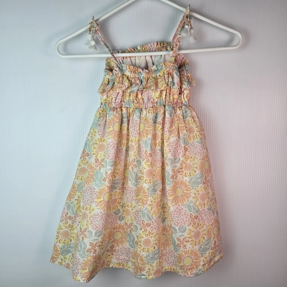 Tommy Bahama Girls Peach White Pink Sundress with Spaghetti Straps Size 5 Summer